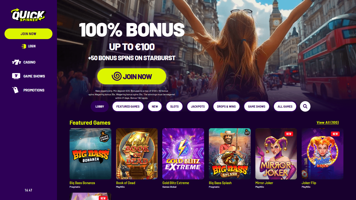Quickspinner Casino Desktop screenshot